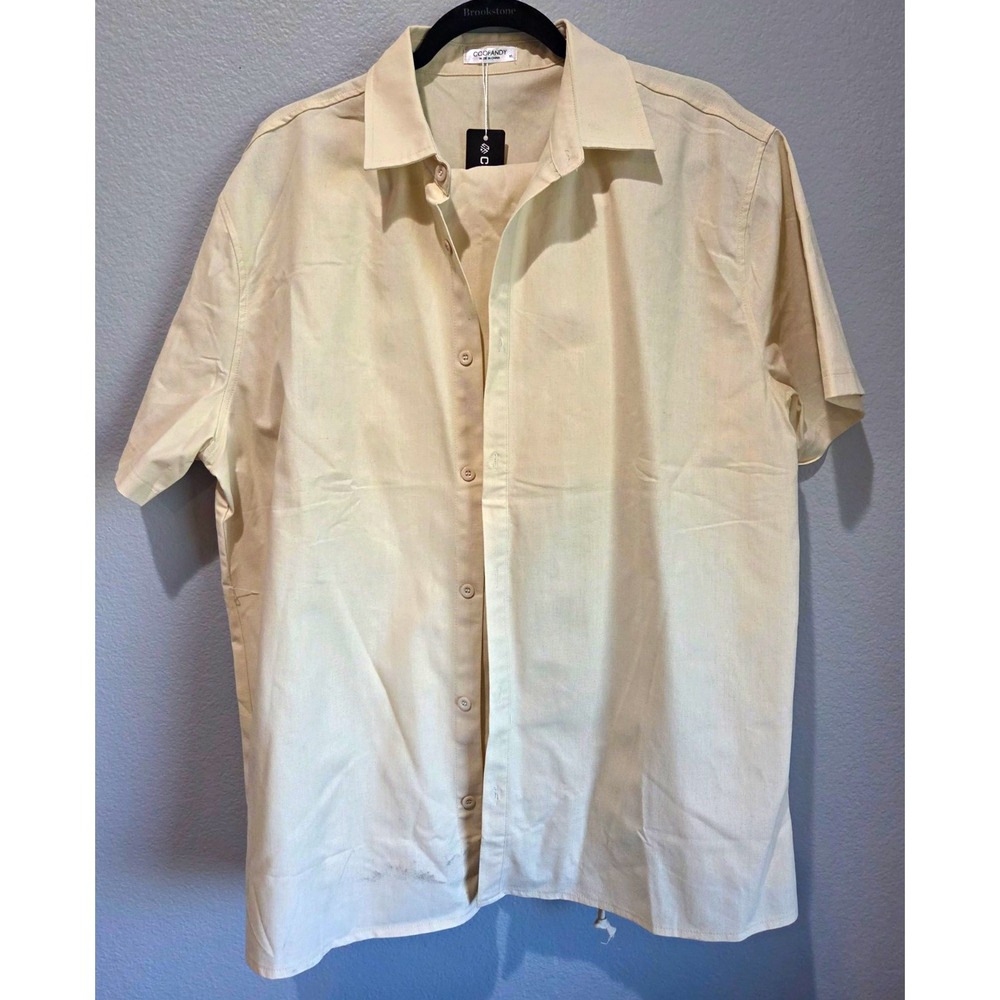 Coofandy Shirt & Pants Set Mens XL Cream Linen Blend Short Sleeve NEW W/ DEFECT